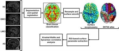 Gray Matter Deterioration Pattern During Alzheimer's Disease Progression: A Regions-of-Interest Based Surface Morphometry Study